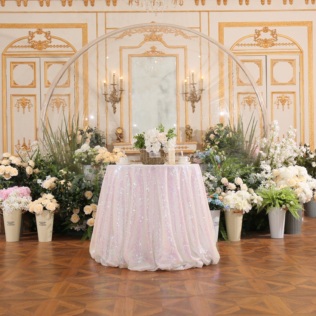 Partydelight Sequin Tablecloth Round 70'' Iridescent White Sparkle Rectangle Table Cloth For Wedding Birthday Party Sequin Overl